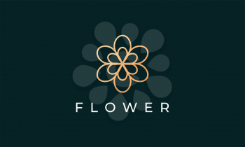 modern and simple flower logo in gold with luxury line shape