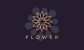 Elegant and feminine simple flower logo in gold with luxury line shape