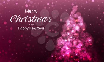 Merry Christmas background design with sparkling pink tree