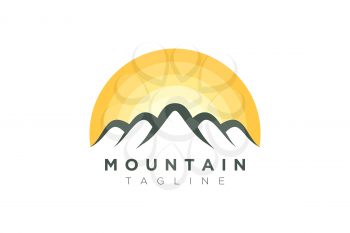 Mountain vector design with the sun in a minimalist and simple shape.