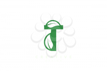 The combination of leaves and letters of the alphabet. Minimalist and simple design in green