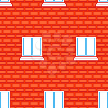 Windows and Brick Wall seamless texture. Red Bricks Background
