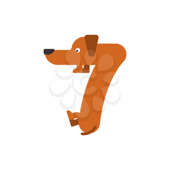 Figure 7 dog. Dachshund font seven. Home pet ABC symbol. Home animal An Alphabet Sign
