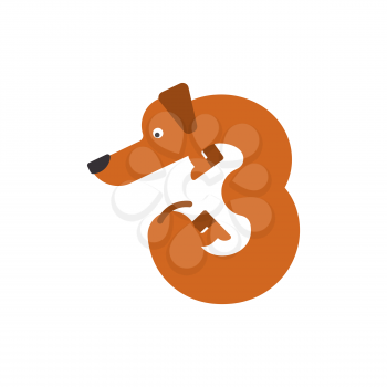 Figure 3 dog. Dachshund font three. Home pet ABC symbol. Home animal An Alphabet Sign
