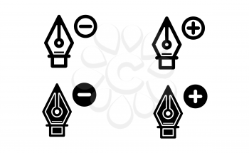 Pen tool with a add remove point linear icon vector, black and white version