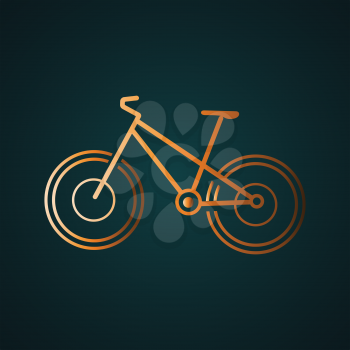 Modern bicycle icon vector logo. Gradient gold concept with dark background
