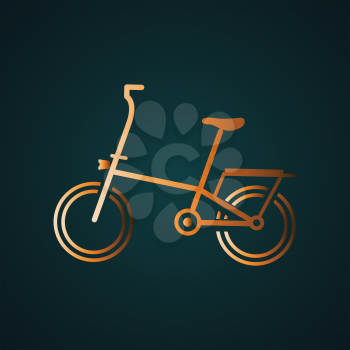 Woman bicycle icon vector logo. Gradient gold concept with dark background