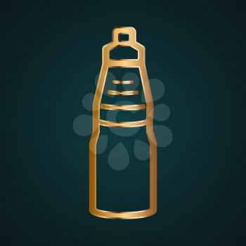 Linear water bottle icon vector logo. Gradient gold metal with dark background