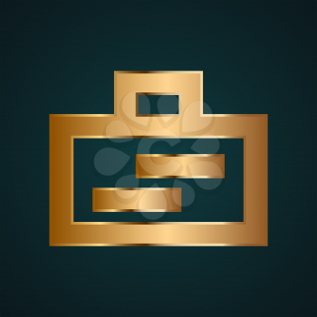 Briefcase icon vector logo. Gradient gold metal with dark background