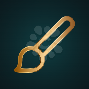Paint Brush icon vector logo. Gradient gold metal with dark background