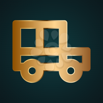 Truck car icon vector logo. Gradient gold metal with dark background