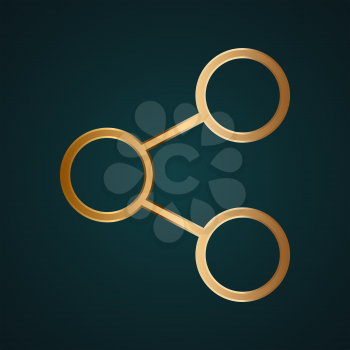 Connected dots icon vector logo. Gradient gold metal with dark background