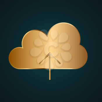 Upload on cloud vector icon. Gradient gold metal with dark background