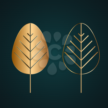 Leaf vector icon. Gold metal with dark background