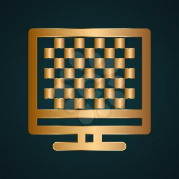 Pc monitor with chess vector. Gold metal with dark background