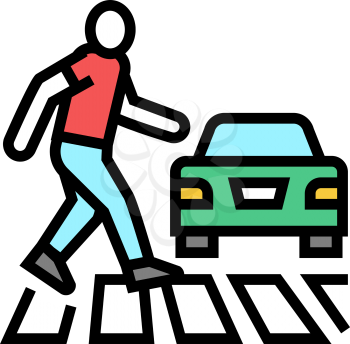 human crossing road on crosswalk color icon vector. human crossing road on crosswalk sign. isolated symbol illustration