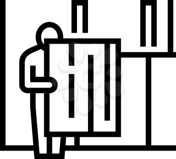 repairman carrying osb plate line icon vector. repairman carrying osb plate sign. isolated contour symbol black illustration