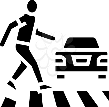 human crossing road on crosswalk glyph icon vector. human crossing road on crosswalk sign. isolated contour symbol black illustration
