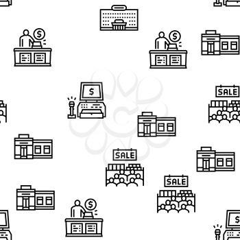 Purchases And Shopping Vector Seamless Pattern Thin Line Illustration