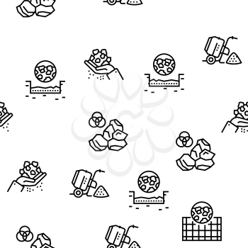 Crushed Stone Mining Vector Seamless Pattern Thin Line Illustration