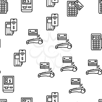 Pos Terminal Device Vector Seamless Pattern Thin Line Illustration