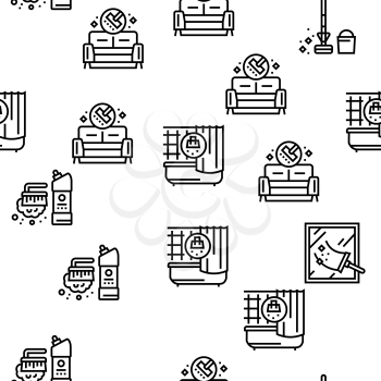 Housekeeping Cleaning Vector Seamless Pattern Thin Line Illustration