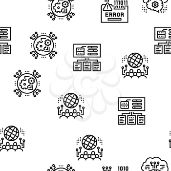 System Work Process Vector Seamless Pattern Thin Line Illustration