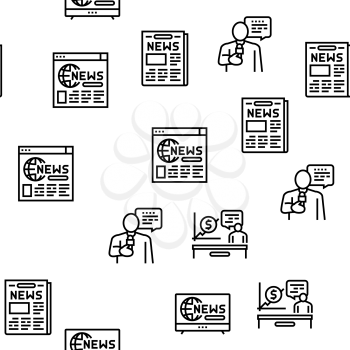 News Broadcasting Vector Seamless Pattern Thin Line Illustration