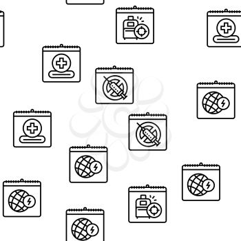 World Holidays Event Vector Seamless Pattern Thin Line Illustration