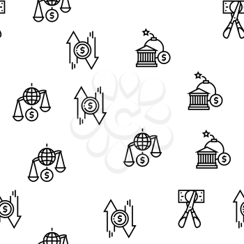 World Financial Crisis Vector Seamless Pattern Thin Line Illustration