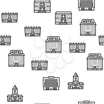 Building Architecture Vector Seamless Pattern Thin Line Illustration