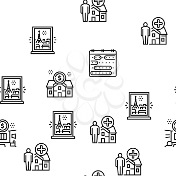 Vacation Rentals Place Vector Seamless Pattern Thin Line Illustration