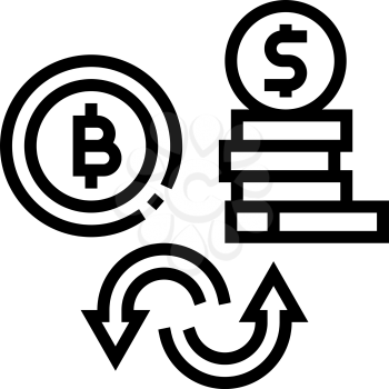 currancy money to bitcoin line icon vector. currancy money to bitcoin sign. isolated contour symbol black illustration
