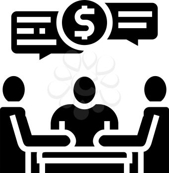 shareholders business meeting and discussion glyph icon vector. shareholders business meeting and discussion sign. isolated contour symbol black illustration