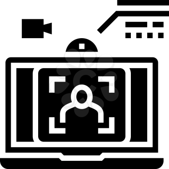 laptop video camera face id glyph icon vector. laptop video camera face id sign. isolated contour symbol black illustration