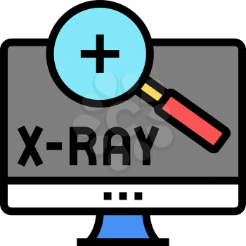 x-ray radiology researching on computer screen color icon vector. x-ray radiology researching on computer screen sign. isolated symbol illustration