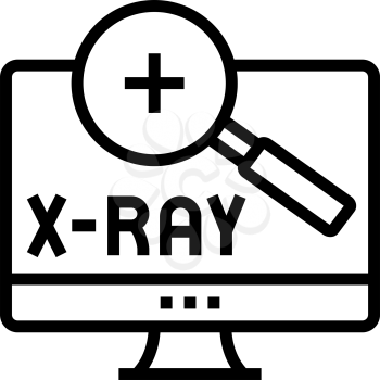 x-ray radiology researching on computer screen line icon vector. x-ray radiology researching on computer screen sign. isolated contour symbol black illustration