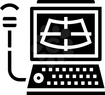 ultrasound radiology computer glyph icon vector. ultrasound radiology computer sign. isolated contour symbol black illustration