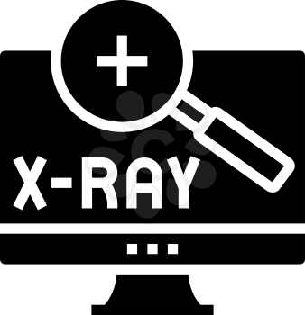 x-ray radiology researching on computer screen glyph icon vector. x-ray radiology researching on computer screen sign. isolated contour symbol black illustration