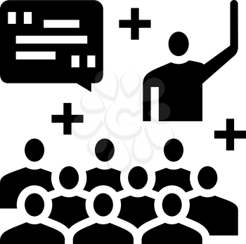member forum answering on question glyph icon vector. member forum answering on question sign. isolated contour symbol black illustration