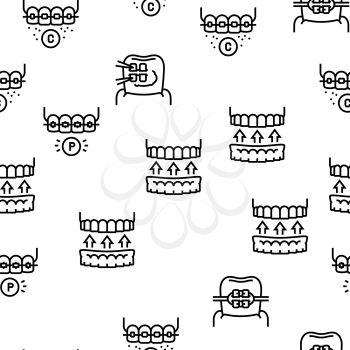 Tooth Braces Accessory Vector Seamless Pattern Thin Line Illustration