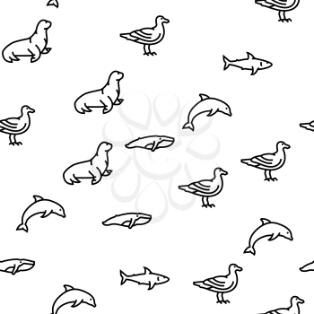 Ocean Underwater Life Vector Seamless Pattern Thin Line Illustration