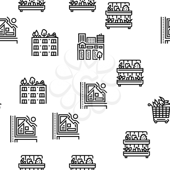 Urban Gardening Eco Vector Seamless Pattern Thin Line Illustration