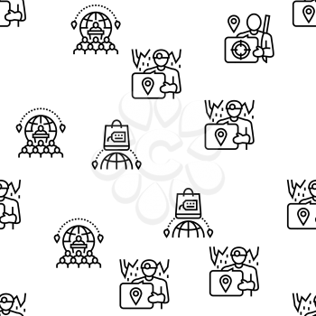 Tourism Travel Types Vector Seamless Pattern Thin Line Illustration