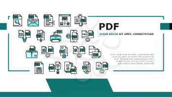 Pdf Electronic File Landing Web Page Header Banner Template Vector. Pdf Document Format Cut And Archiving, Locked And Editing, Download And Save Illustration