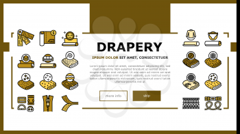 Drapery Shop Sale Landing Web Page Header Banner Template Vector. Felt And Velvet, Acrylic And Atlas, Silk And Satin, Linen And Velveteen Drapery Materials Illustration
