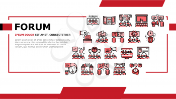 Forum People Meeting Landing Web Page Header Banner Template Vector. International And Business Online Forum, Public Debate And Hearing, Disputes And Vote, Illustration