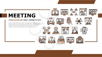 Online Video Meeting Landing Web Page Header Banner Template Vector. Meeting And Conference, Presentation And Interview, Computer Technology For Communication Illustration