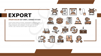 Export Import Logistic Landing Web Page Header Banner Template Vector. Export And Import Airplane And Truck, Train And Ship Transportation, Conveyor And Container Illustration