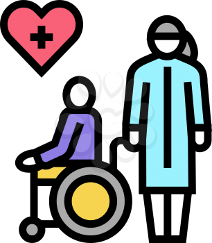 helping and caring for disabled people at home color icon vector. helping and caring for disabled people at home sign. isolated symbol illustration